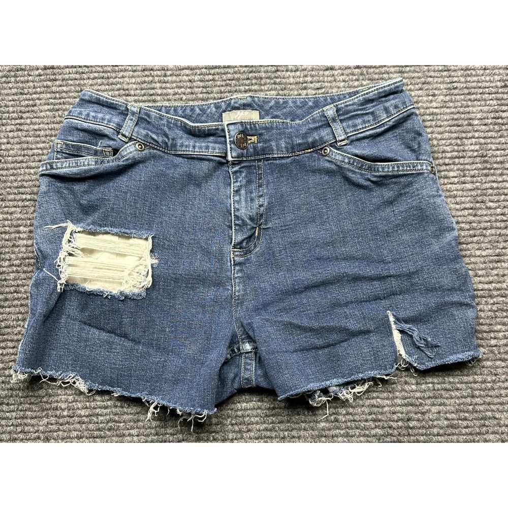 J Jill Denim Shorts Womens 2 Petite Blue Distressed Cutoff Frayed Hem Stretch